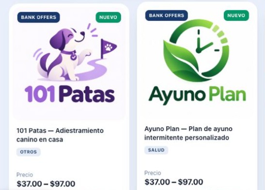 Tu oferta lista: los apps Bank Offers de recurrencia — 101 Patas (adiestramiento canino) y Ayuno Plan (ayuno intermitente), US$ 37 a 97 al mes